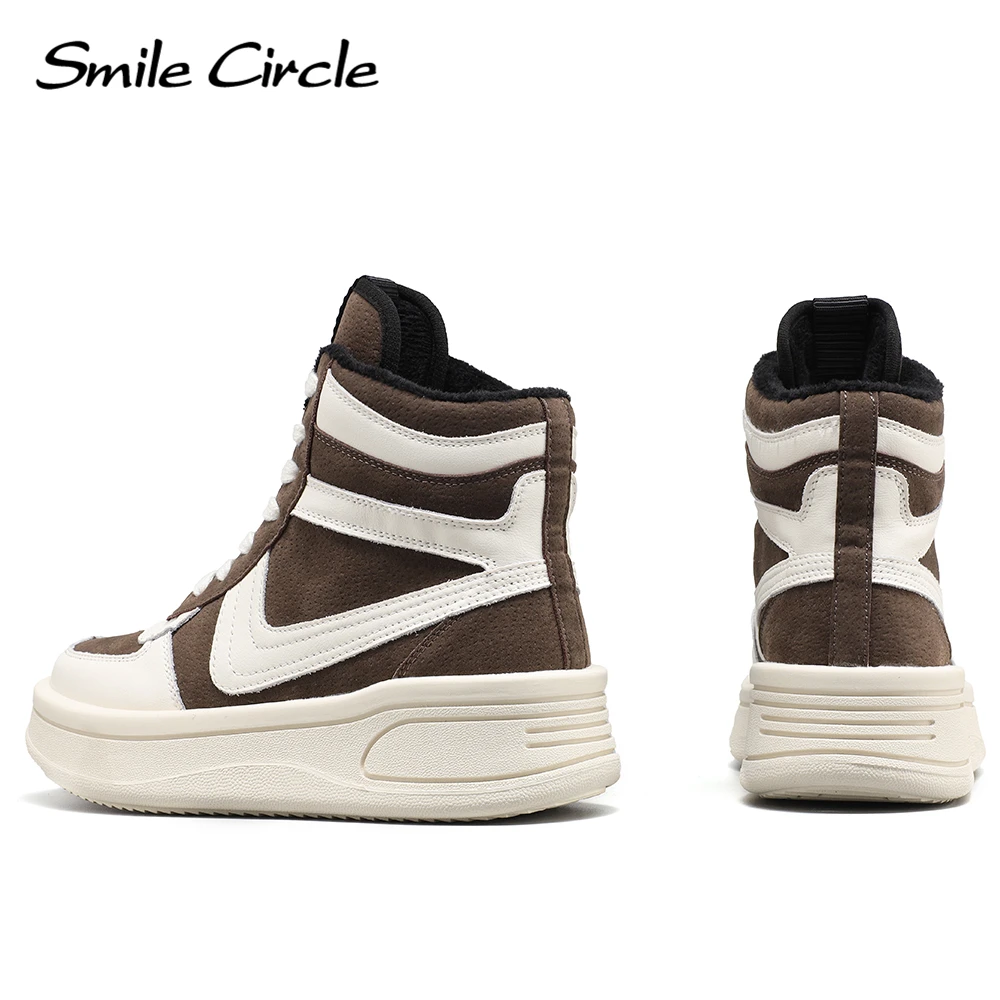 Smile Circle High Top Sneakers Women Winter owens Punk Style Flats Platform Sneakers Warm Plush Women Boots