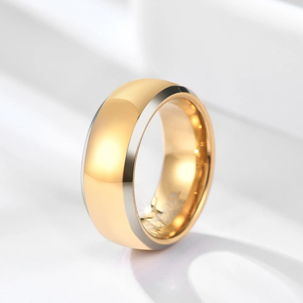 6/8mm anpassbare zweifarbige Gold Silber Wolfram Stahlringe für Frauen Männer Laser Logo Schmuck Hochzeit Verlobung sband Großhandel – Detail 4