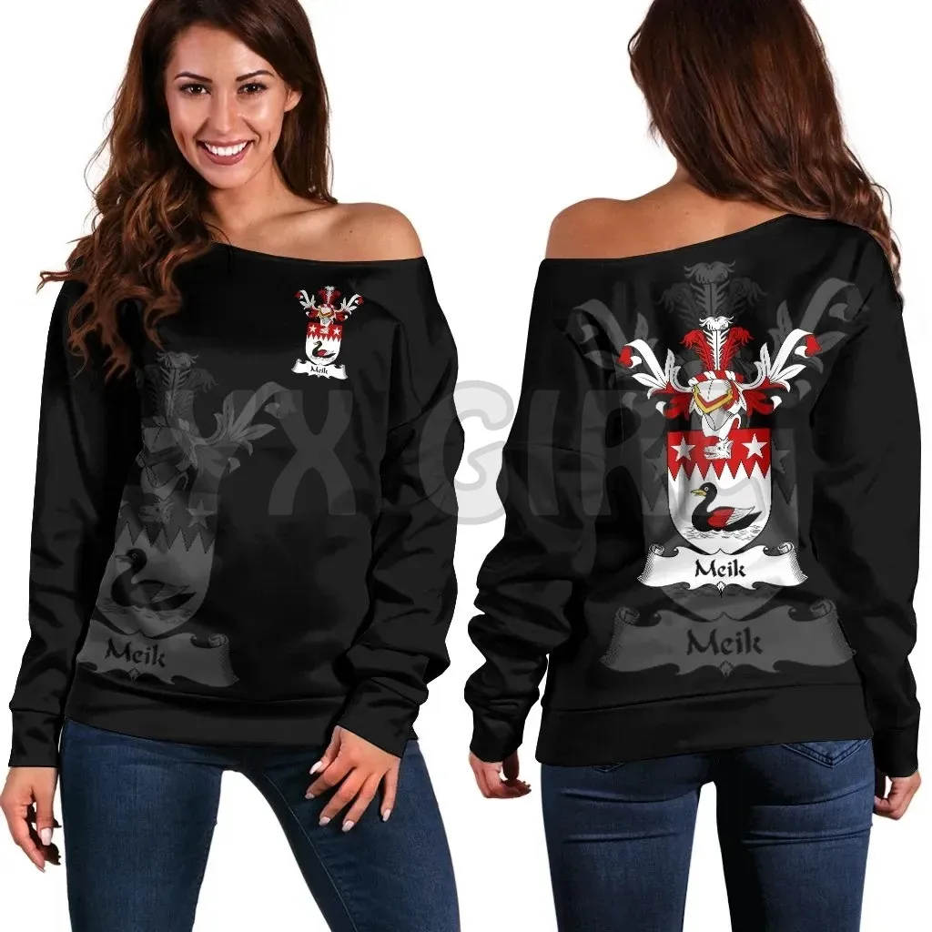 

YX GIRL Meik Family Crest Women's Off Shoulder Sweater 3D Printed Novelty Women Casual Long Sleeve Sweater Pullover