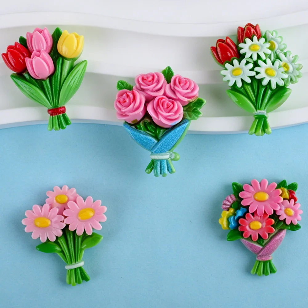 16pcs Mixed Flower Bouquet Resin Shoe Charms - Tulip, Rose & Daisy Clog Decor for Sandals & Beach Bags