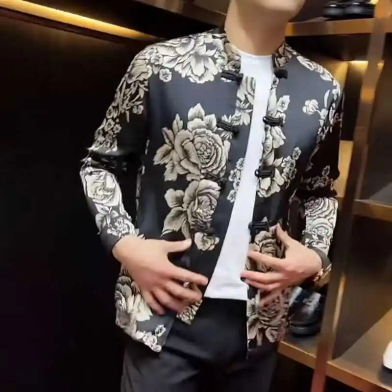 

Spring 2026 Men's Casual Ethnic Sle Printed Button up Jaet Slim Fit Trendy Collar irt Long Sve Iron Free Daily Wear