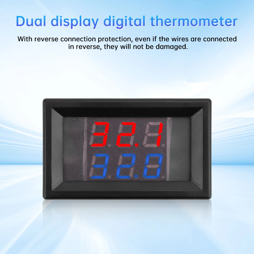 3 digit dual-display digital thermometer NTC metal waterproof dual probe DC4-28V red and blue line length 1M cylindrical probe image 3