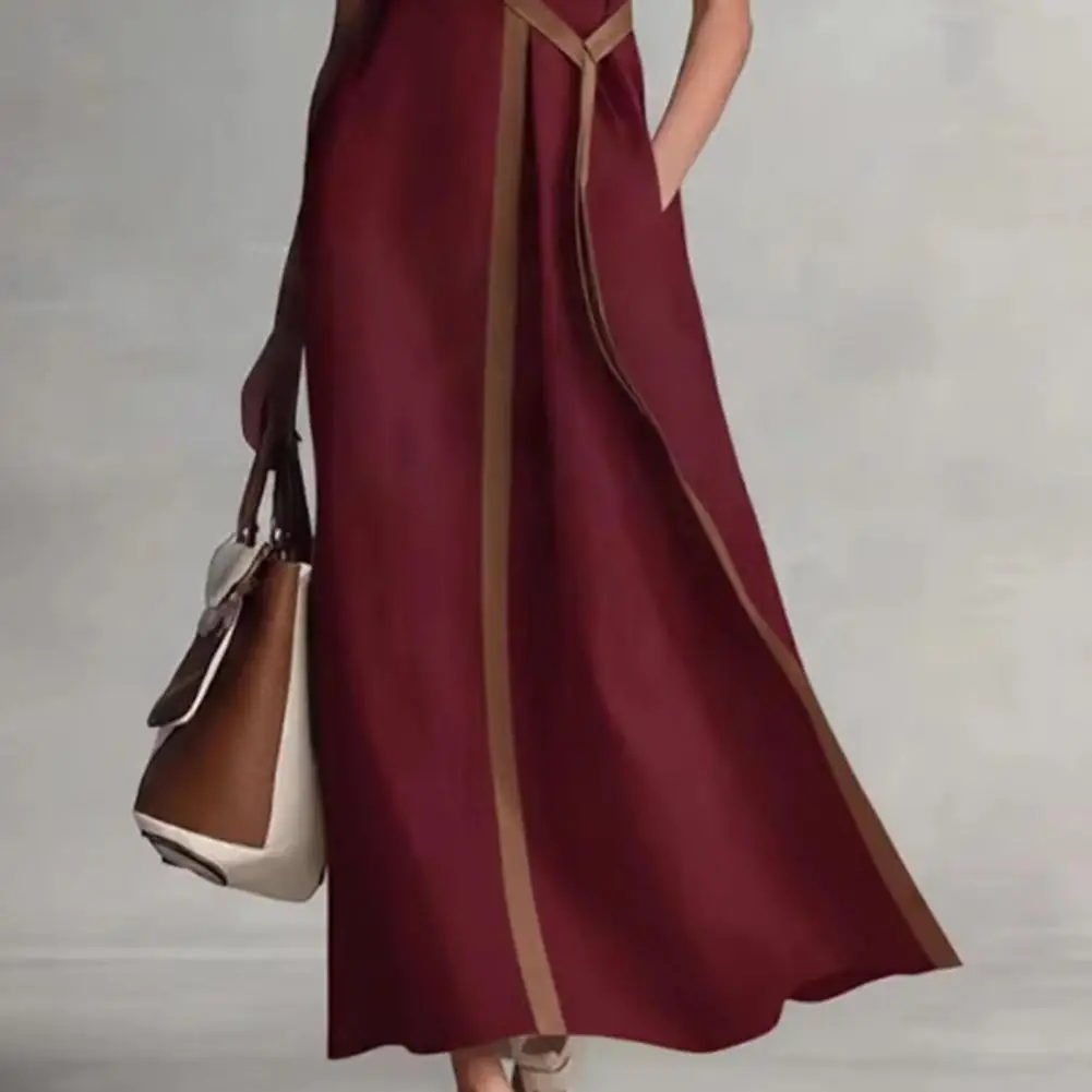 Summer Sleeveless Dress For Women Casual Stand Collar V Neck Maxi Dress Flowy Cocktail Wedding Guest Dress Special Occasions