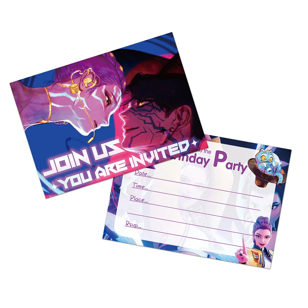 12pcs KPop Demon Hunters Birthday Invitation Cards with Envelopes, Huntrix Girls Party Invitations Set with Stickers for Birthda