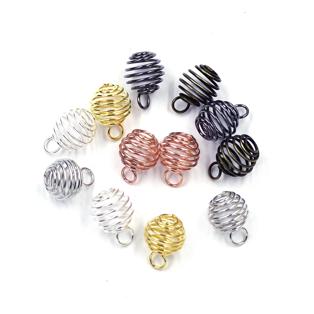 50Pcs Pendants Beads Cages Spring Spiral Lantern Mixed For Charm Necklaces Jewelry DIY Finding 9mm