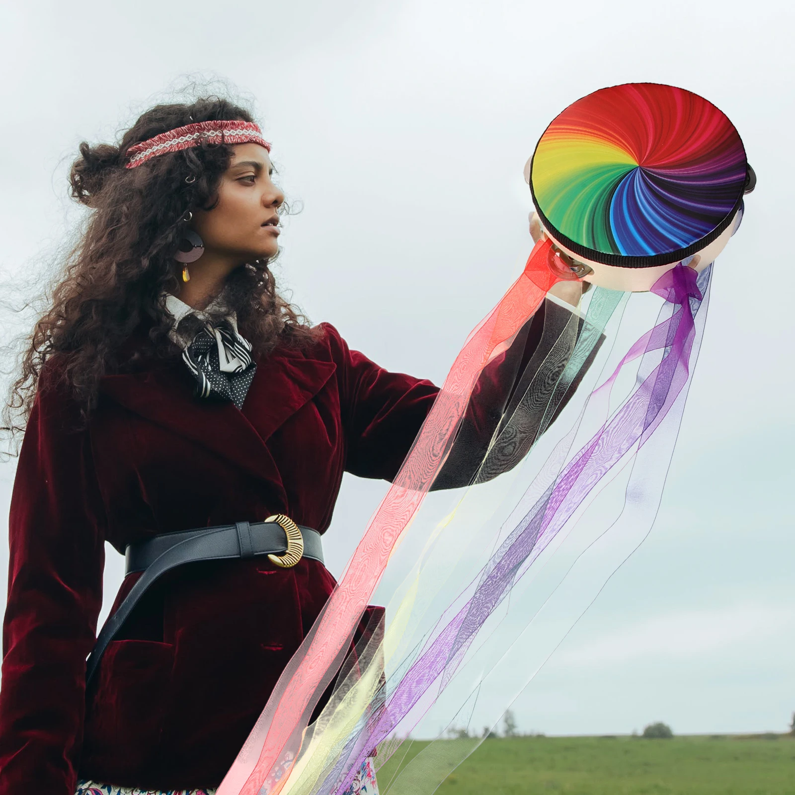 

Hand Drum Props 6 Inch Rainbow Ribbons Classical Dance Performance Percussion Instrument Kids Musical Toys Tambourine
