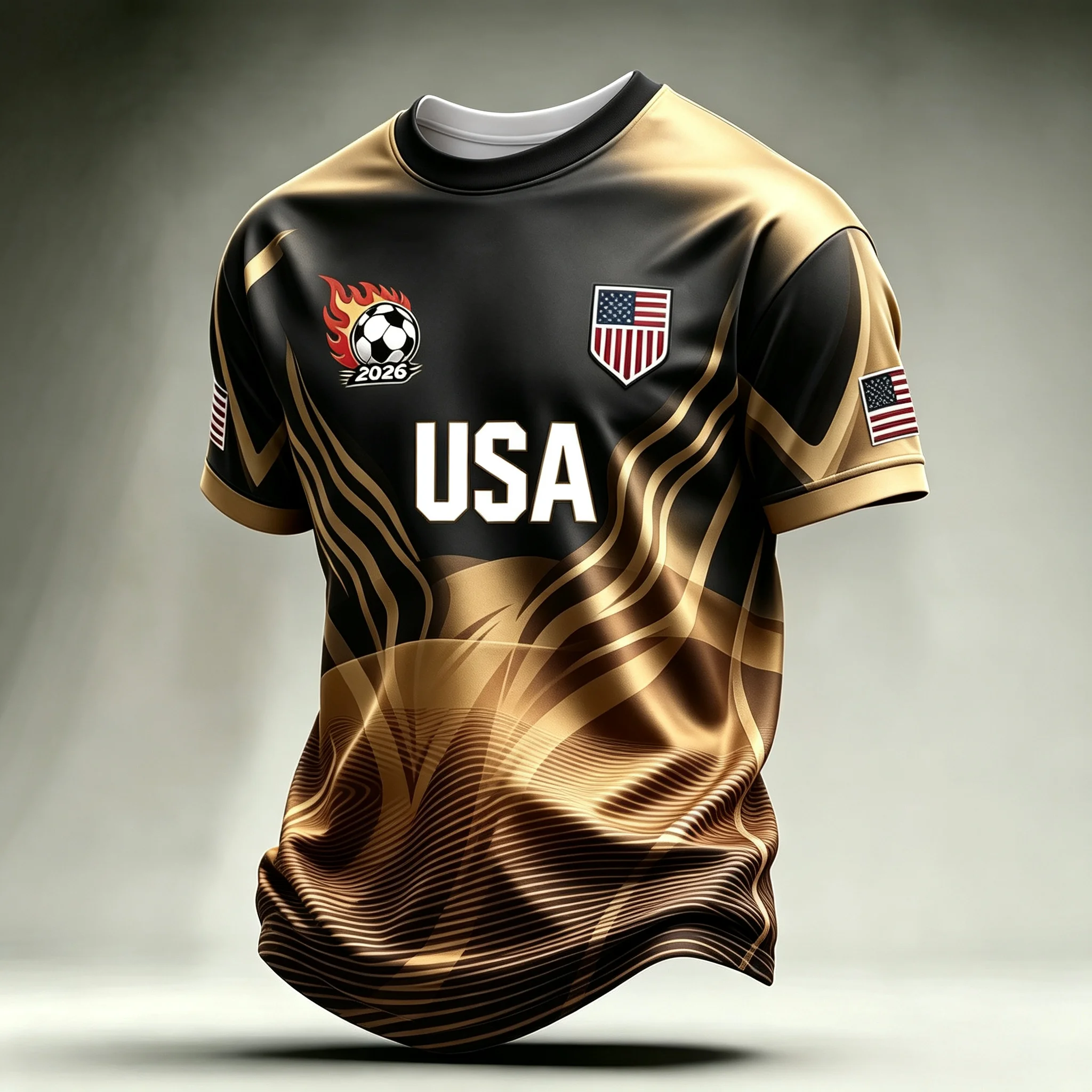 2026 Flame Football Badge USA‑themed Fan Jersey, Multi‑color All‑print Breathable Loose Tee For Fan Support & Party Daily Outfit