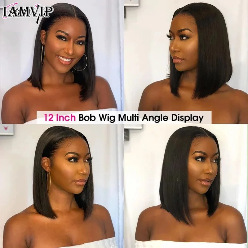 IAMVIP Short Bob Wig Bone Straight 200% Bob Wig Lace Front Human Hair Wigs For Women HD Lace Frontal Wig Glueless Wig Human Hair