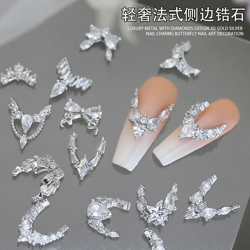 3 pçs luxo brilho completo zircão borda crescente francesa diamante estrela pingente arte do prego strass jóias decorações manicure encantos