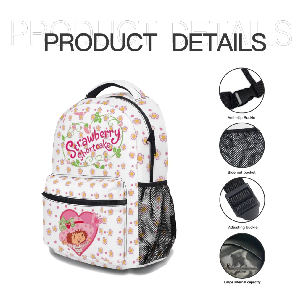 New Fashionable  S-Strawberry S-Shortcake Pattern School Bag  Print Backpack 17inch