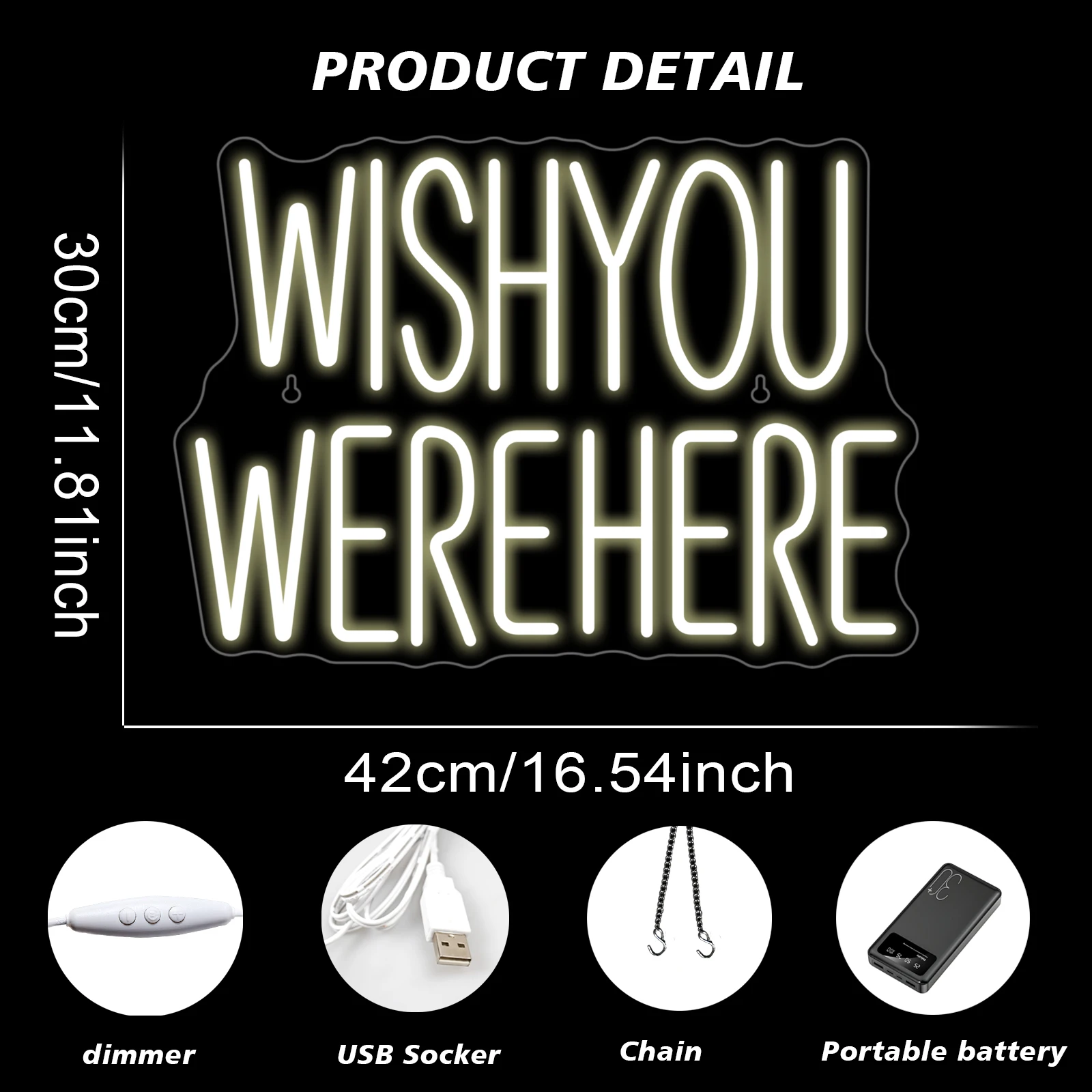 Wish You Werehere Insegna al neon Insegna luminosa a led per la decorazione della parete Lampada da lettera fredda per la decorazione dimmerabile della stanza USB per la festa del bar