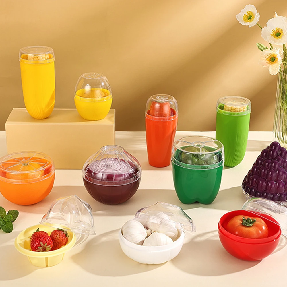 1PC Transparent Lid Plastic Food Storage Box with Vegetable and Fruit Shape Portable Fruit and Vegetable Preservation Box