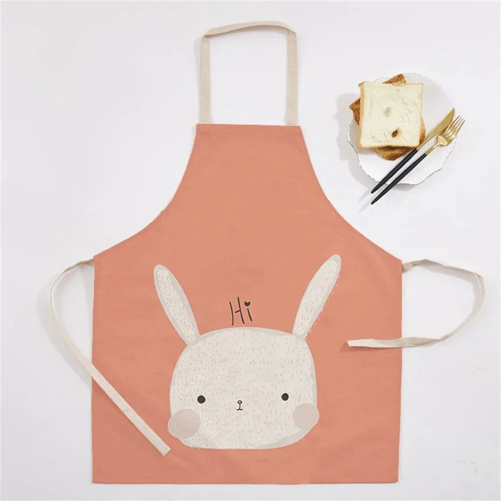 Cartoon Rabbit Floral Kitchen Ladies Apron Home Cleaning Fun Painting Aprons Cat Animal Home Cooking Baking Adult Children Bib