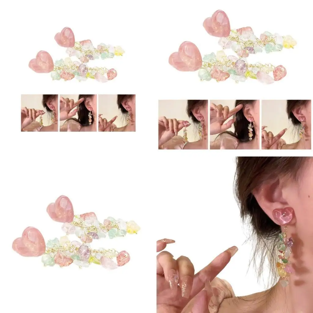 P9FE أنيق طويل استرخى أقراط تألق الأحجار الملونة أقراط للأذن شرابات طويلة الأذن المعلقات سماعات الأذن الملونة للصيف #1