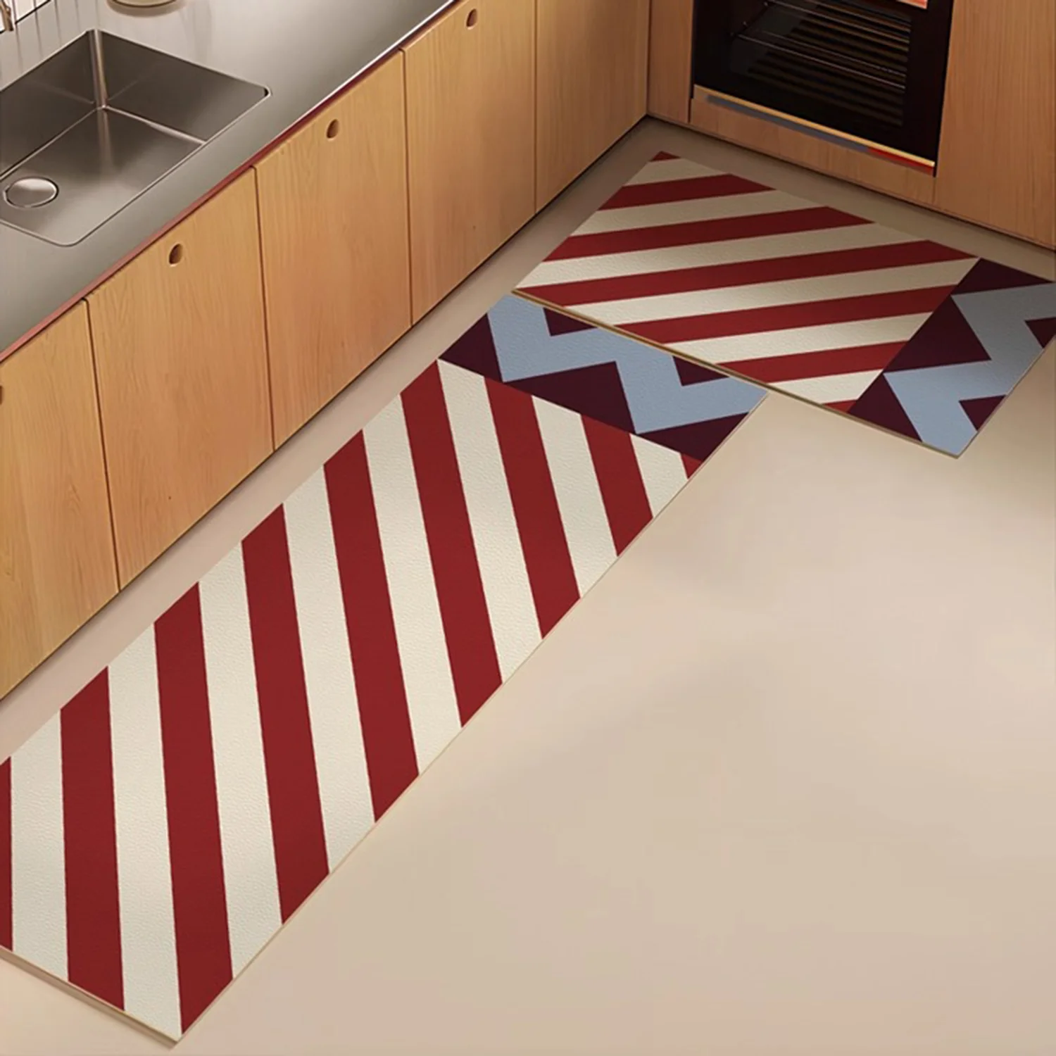 

Kitchen Mat Minimalist Colorful Long Strip Runner Kitchen Carpet Non-slip PVC Leather Oil-proof Waterproof Washable Floor Mats