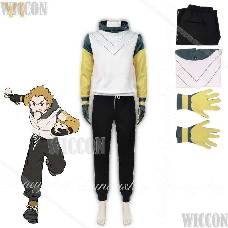 Yi The Legend of Hei II Anime Cosplay peluca rubia el sudadera blanca amarilla y pantalones negros traje de carnaval todo conjunto Halloween
