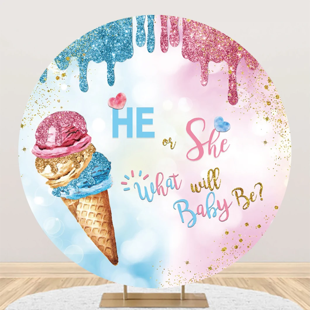 

Laeacco Ice Cream Gender Reveal Photo Background Glitter Hearts He or She Baby Shower Portrait Customized Photography Backdrop