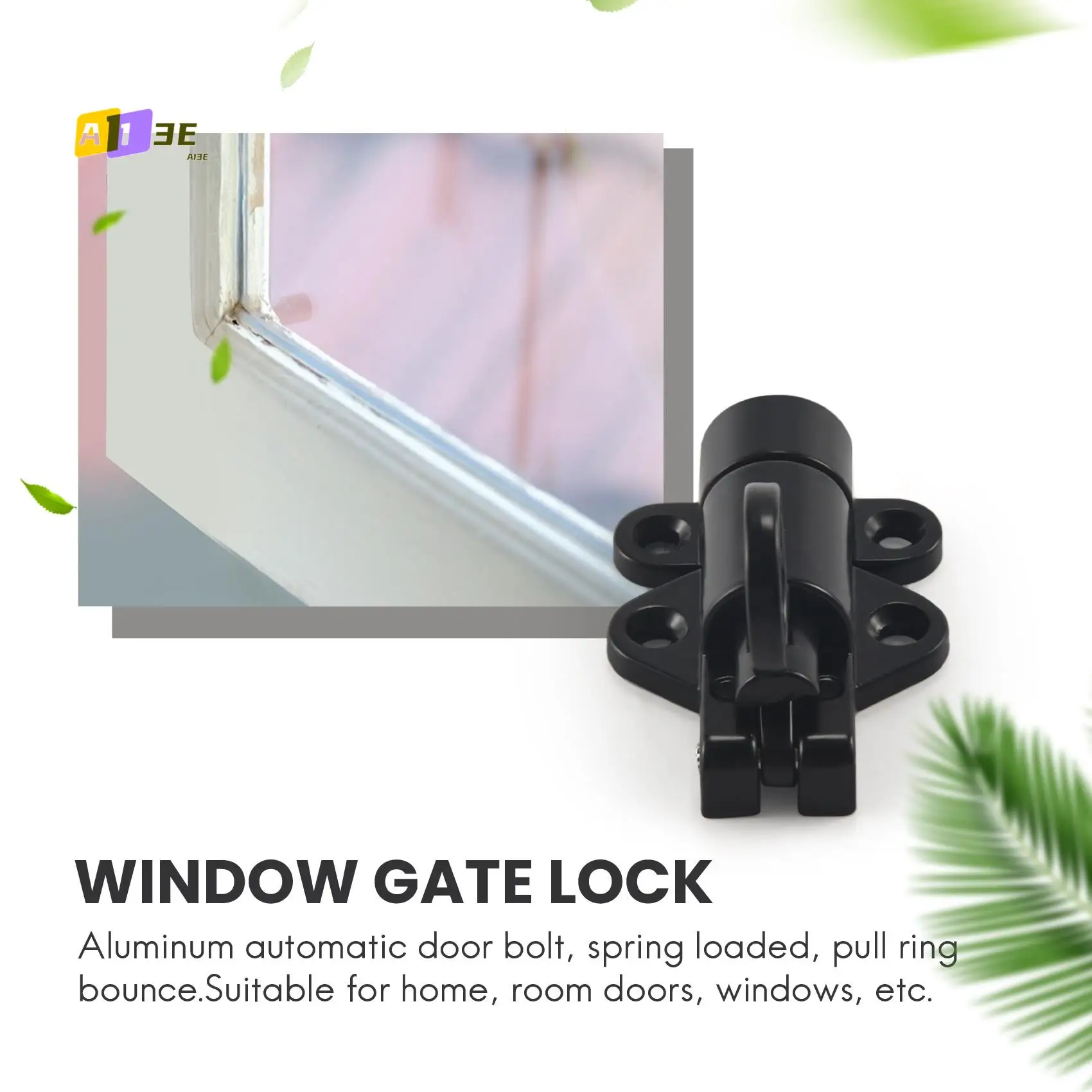 

A13E-Aluminum Alloy Security Automatic Window Gate Lock Spring Bounce Door Bolt Latch