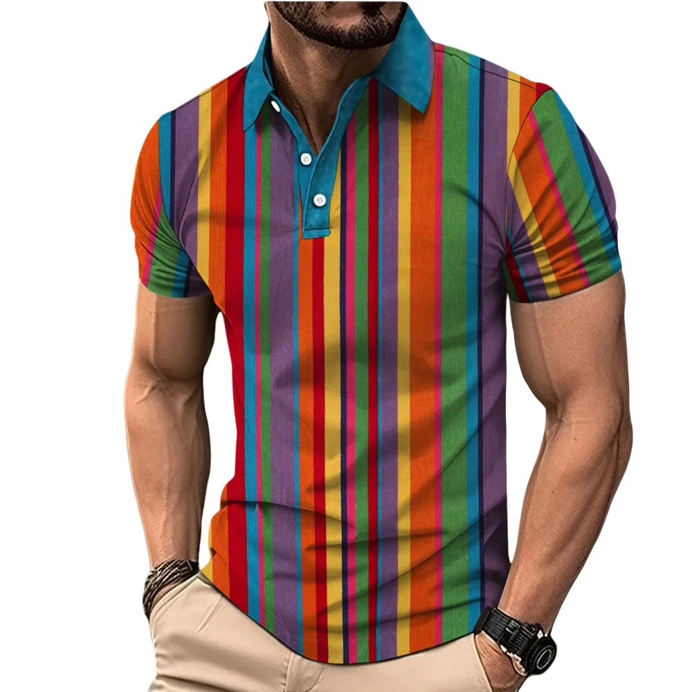 

Men Polo Shirt Summer Men's T-Shirts Casual Clothing Breathable Oversize T Shirt Striped 3D Printing Short Sleeve Men's Clothing