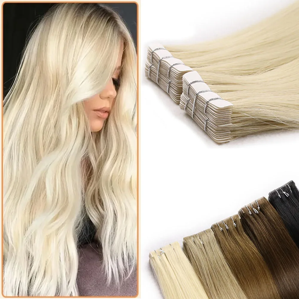 اللون الطبيعي غير مرئية بولي PU سلس حقن الشريط وصلات شعر الشعر البشري 18-24 بوصة 50 جرام/100 جرام أفضل جودة وصلات شعر