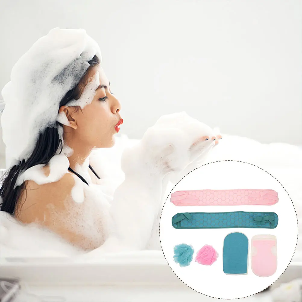

1 set 1 Set Bath Scrubbing Kit Back-Pulling Towels Exfoliating Gloves Shower Balls Body Cleaning Tools Long Handle Bathroom