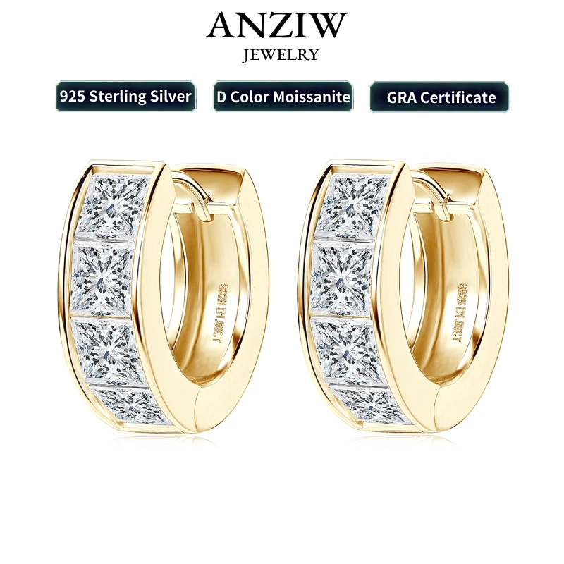 anziw princesa corte moissanite hoop brincos para mulheres pequenos aros huggie joias diametro interno 11 mm 100 925 prata 320 ctw 01