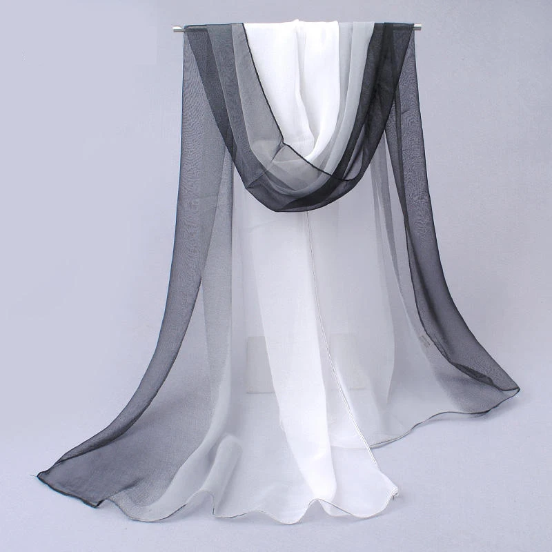 Farbverlauf Simulation Seidenschal Damen Chiffon Hijab Schals Lange Gaze Leichter Halstuch Georgette Schal Hijab – Detail 7