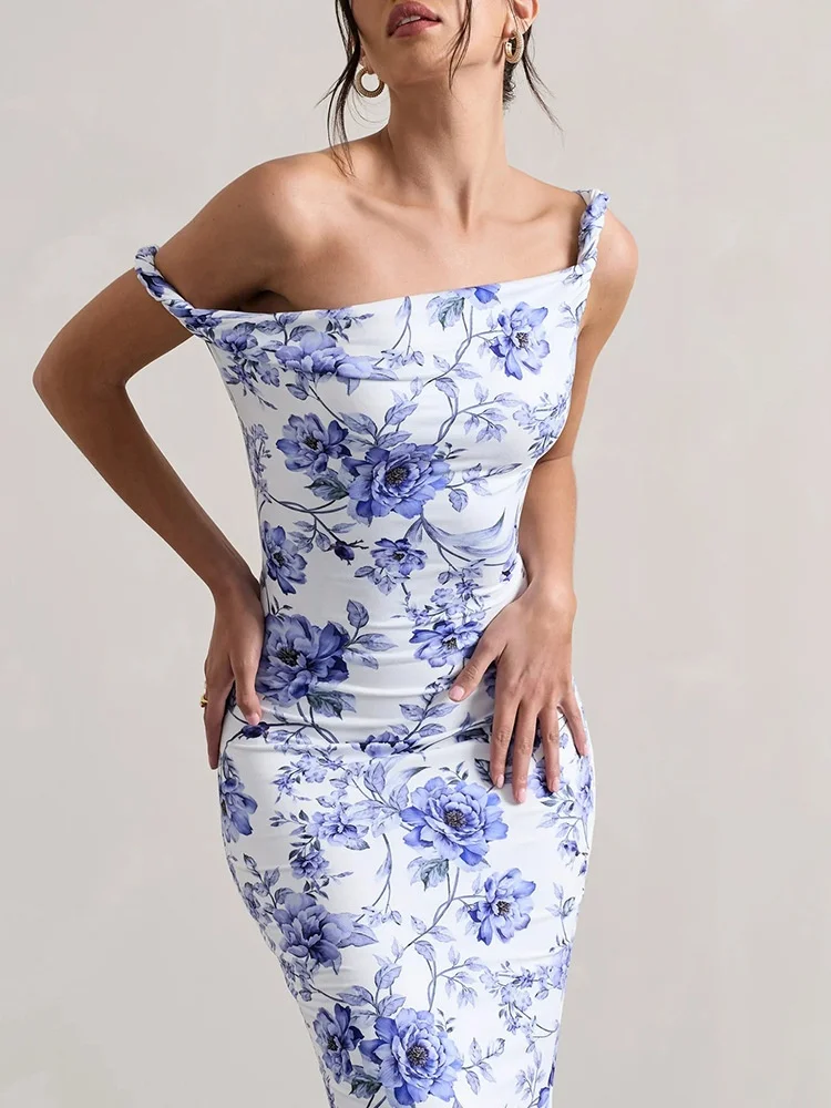 Image of 2025 Sexy Print Off-Shoulder Prom Abendkleid Mode Frauen Elegante Slim Fit Party Lange Kleider