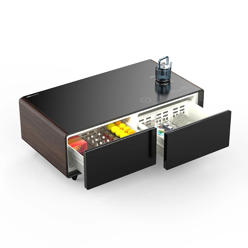 Smart Coffee Table with Multifunctional Refrigerator and Cooling Drawer Built-in Music Player USB Charging LED Touch Screen