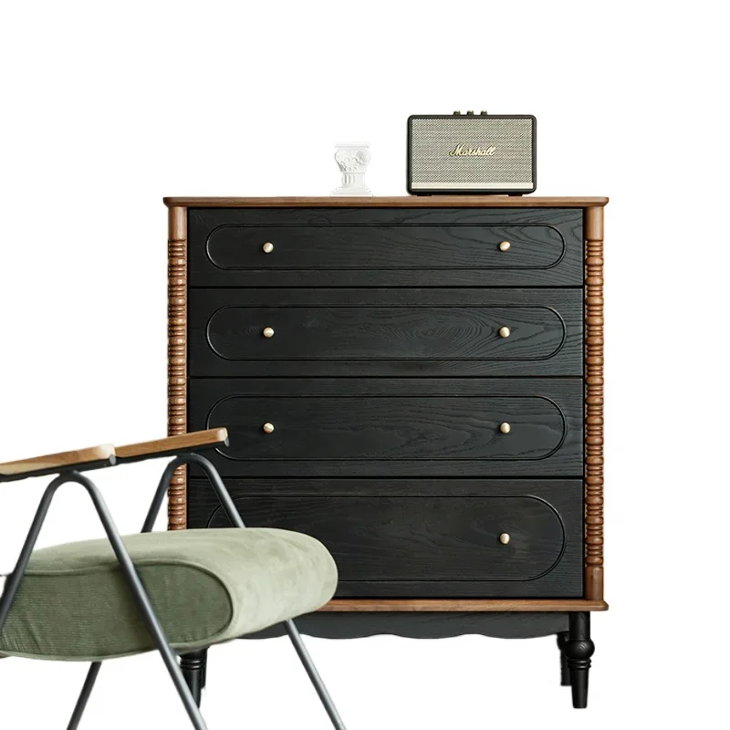 

American French retro style black walnut solid wood four chest cabinet bedroom storage locker