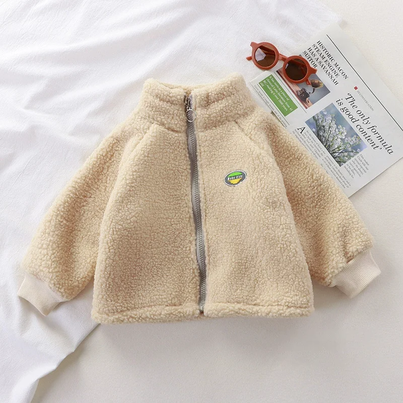 2026 Kids Letter Print Jacket Autumn Winter Boys Lamb Fleece Thick Warm Coat Girls Casual Stand Collar Outerwear 2-10 Years 5