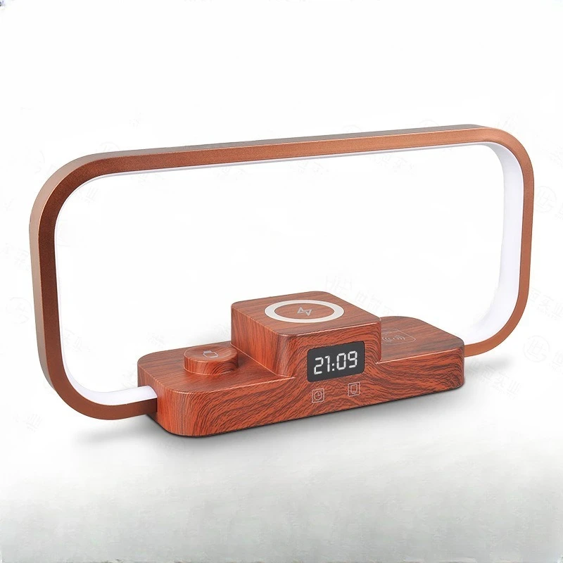 New 3-in-1 Bedside  Wood Grain BedroomWatch Earphone Mobile Phone Wireless Charging with Calendar Desktop