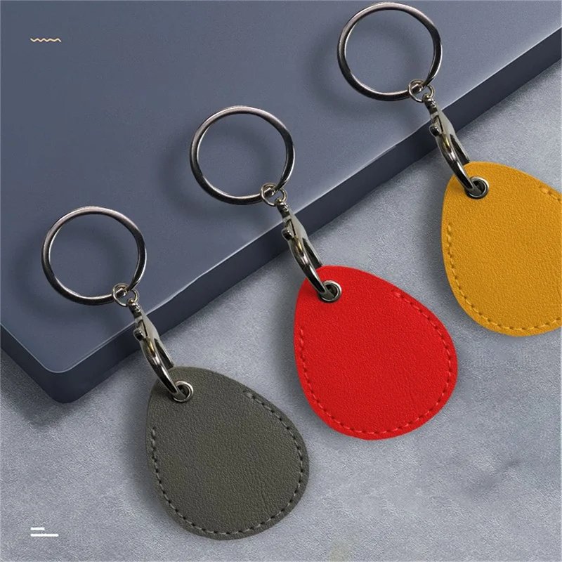 Retro Round Rectangular Keyring Leather Access Card Holder Keychain Community Water Drop Proximity Card Protective Case Key Fob