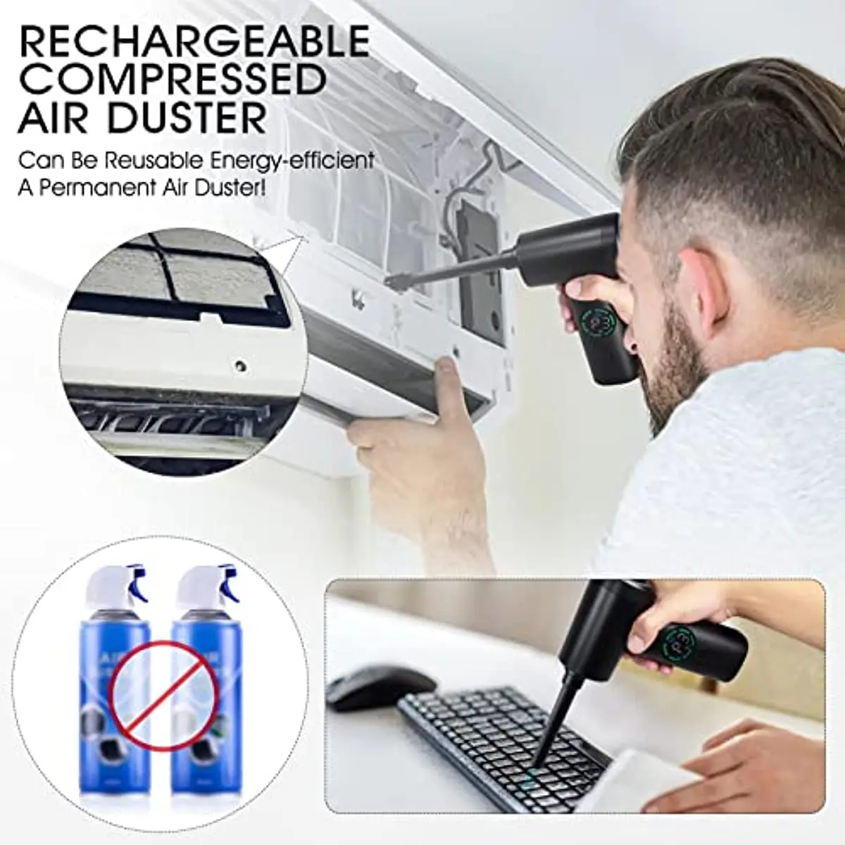 7500mAH 2 in 1 Air Duster & Vacuum Cleaner Portable Car Vacuum Cleaner Compressed Air Blower for Keyboard Computer Car Cleaning