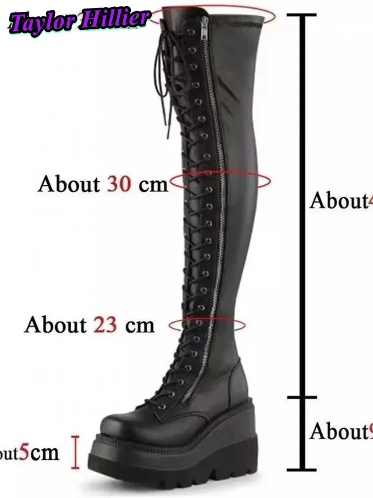 Готические ботинки Y2K с квадратным носком в стиле панк Botas на шнуровке, горячие туфли на квадратном каблуке с боковой молнией и пряжкой, черный рок, 9,5 см, туфли до колена