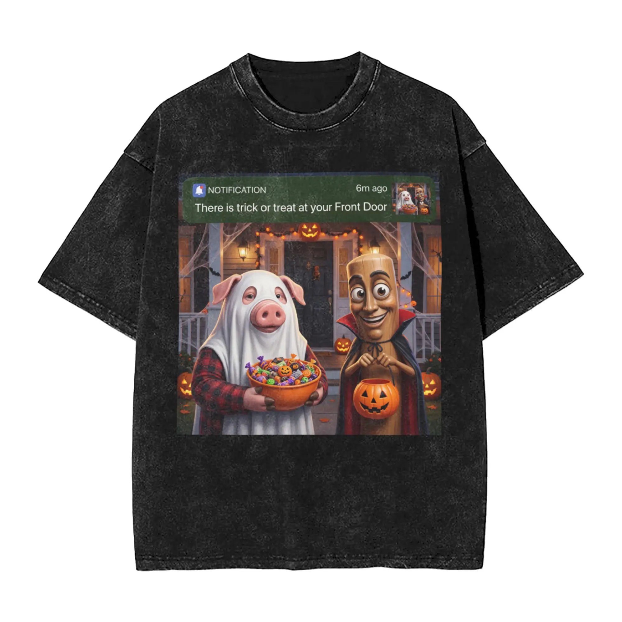Motion At Your Door Tung Sahur Brainrot Halloween Men T Shirts Humor Tees Short Sleeve Round Neck T-Shirts Cotton Plus Size Tops
