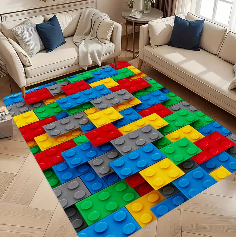 Playful Retro Lego Block Theme Decor Rug for Living Room Bedroom Kids' Room Leisure Area Home Decor Comfortable Non Slip Durable