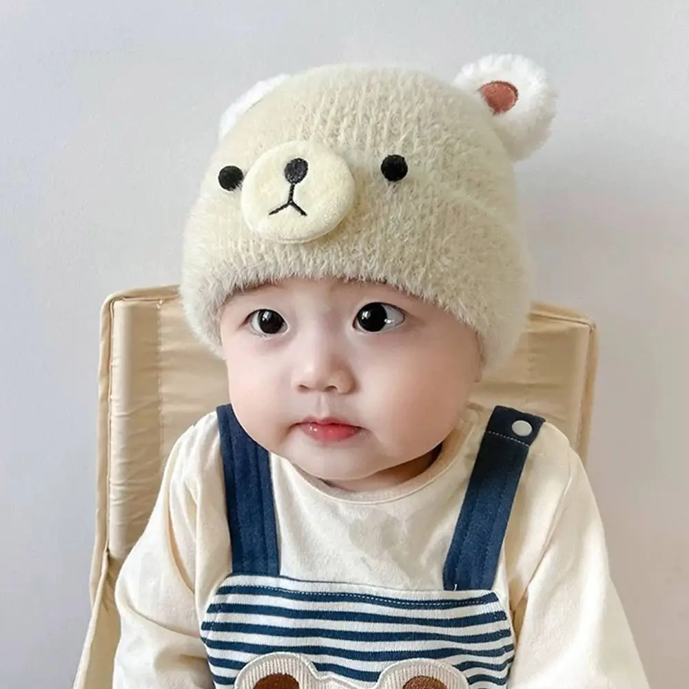

Cute Soft Winter Warm Hats Ear Protection Windproof Bonnet Caps Korean Solid Color Skullies Cap Infant Girls