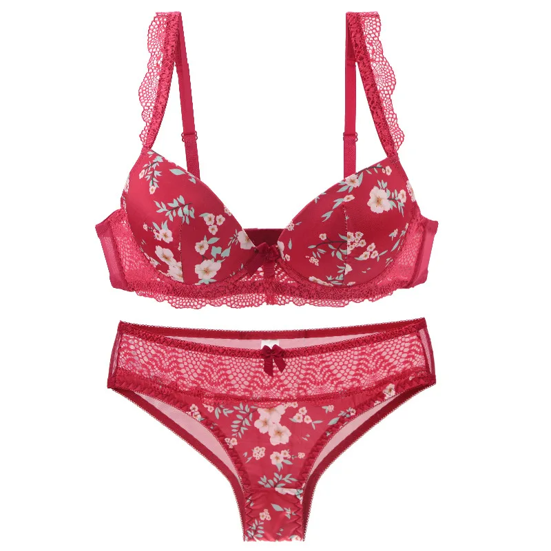 2023 novo sexy push up sutiãs conjunto para roupa interior bcde copo arco floral preto bege azul vermelho branco feminino renda grande lingerie