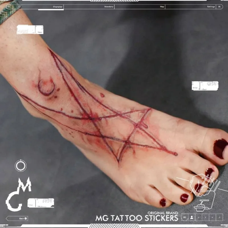 

Scar Art Pentagram Temporary Tattoo for Man Woman Halloween Arm Foot Tattoo Sticker Waterproof Red Blood Moon Star Fake Tattoos