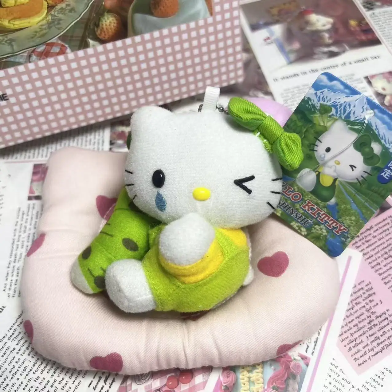Sanrio Hello Kitty Cross-Dressing Green Vegetables Plush Keychain Backpack Pendant Car Key Accessorie Desktop Trinket Woman Gift