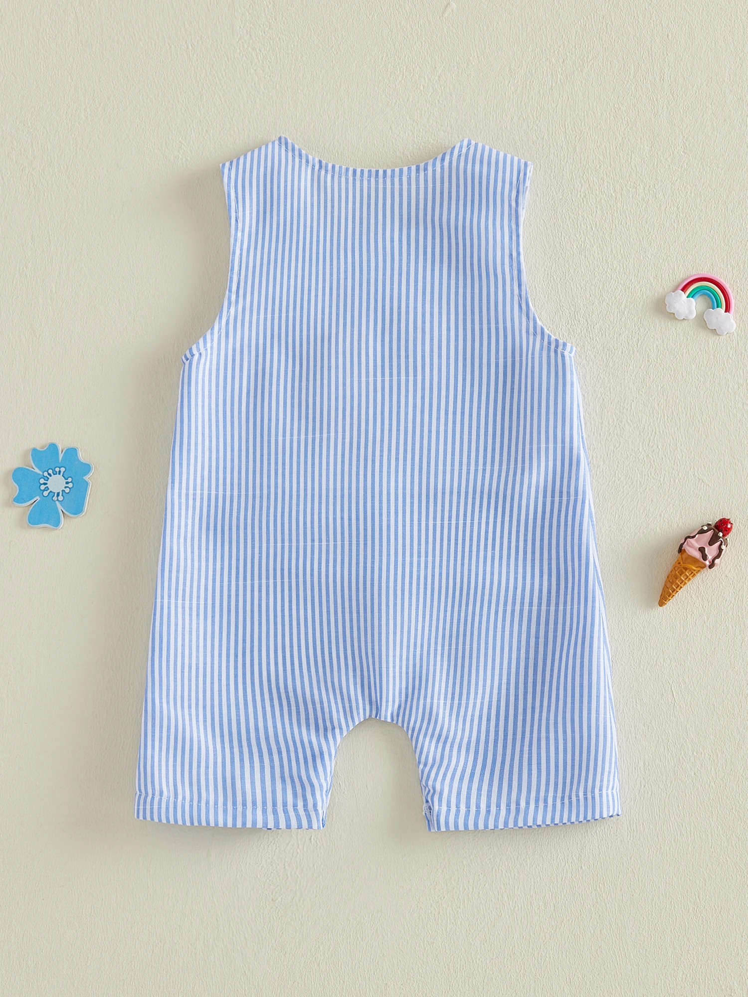 طفل صبي 1st عيد ميلاد الزي الأزرق مخطط الآيس كريم رومبير مطرزة بلا أكمام بذلة ملابس الصيف غير رسمية للبنين #1