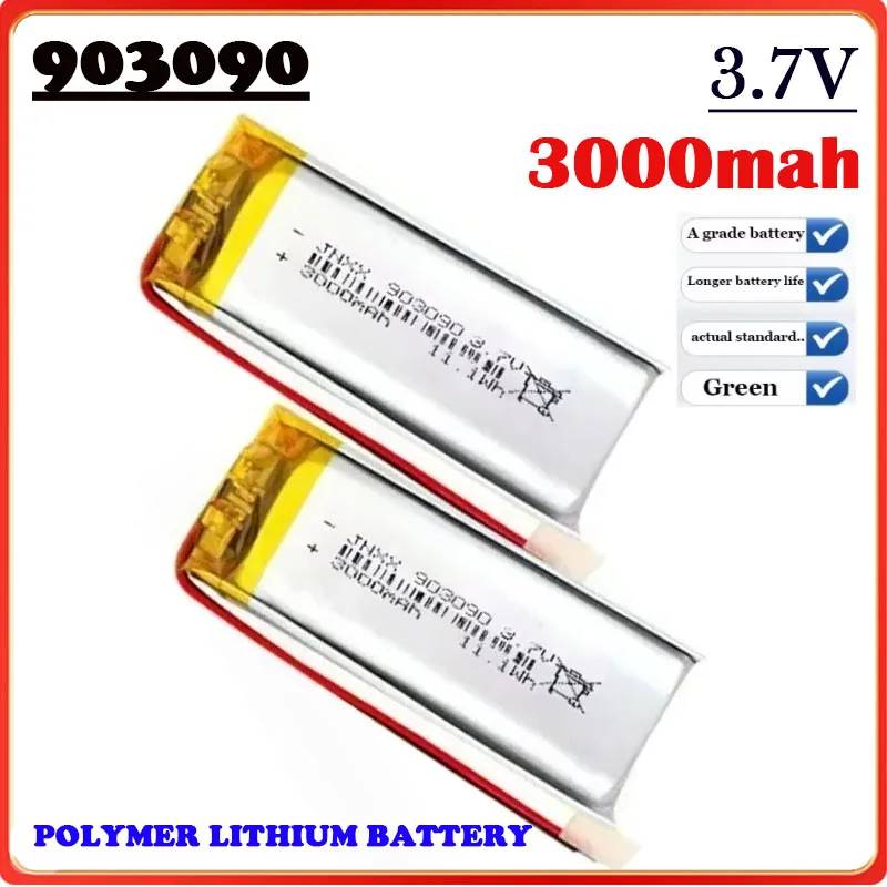 3.7V 3000mAh Rechargeable Polymer Lithium Battery903090  Suitable for Solar Lamp Small Speaker Cervical Heater Massager Speaker