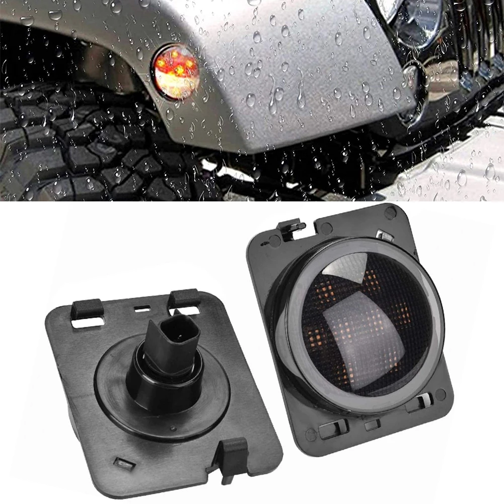 OVOVs 2Pcs Smoked  High brightness LED Yellow Side Marker Side Fender Amber Turn Signal Lights for JK 2007-2017 Jeep Wrangler