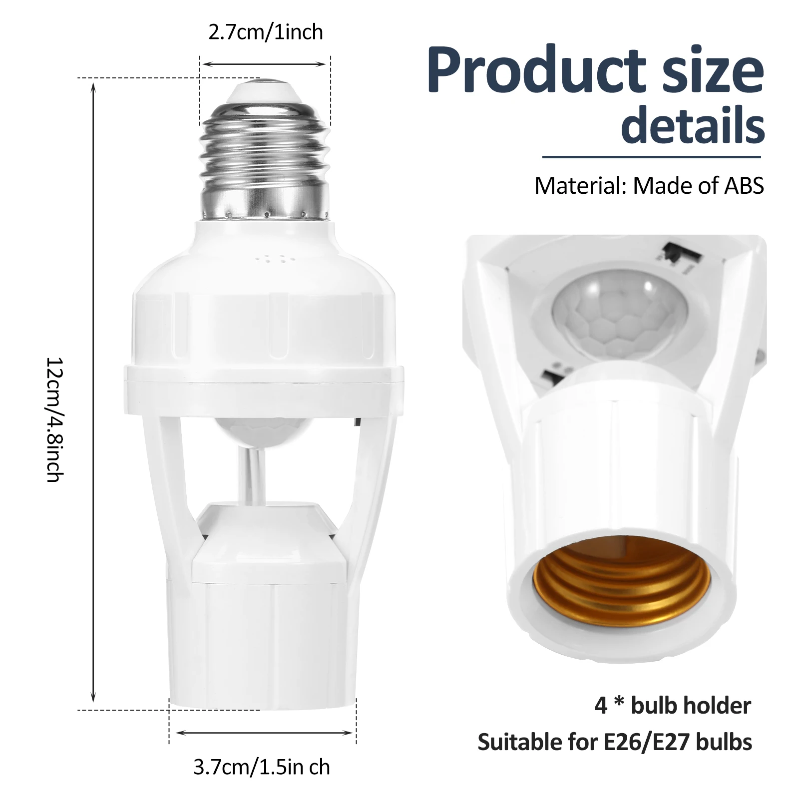 Motion Sensor Led Lamp Base E27/E26 Socket Converter AC85-265V Light Bulb Holder Adapter Switch Adjustable PIR Human Induction