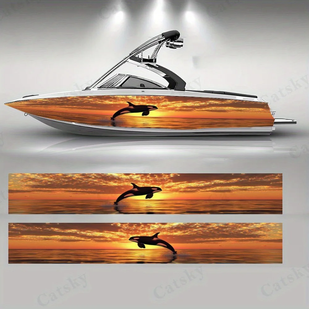 

Orca Chasing Sun Boat sticker vinyl ship pontoon deck Boat fishing decorative pontoon boats decal