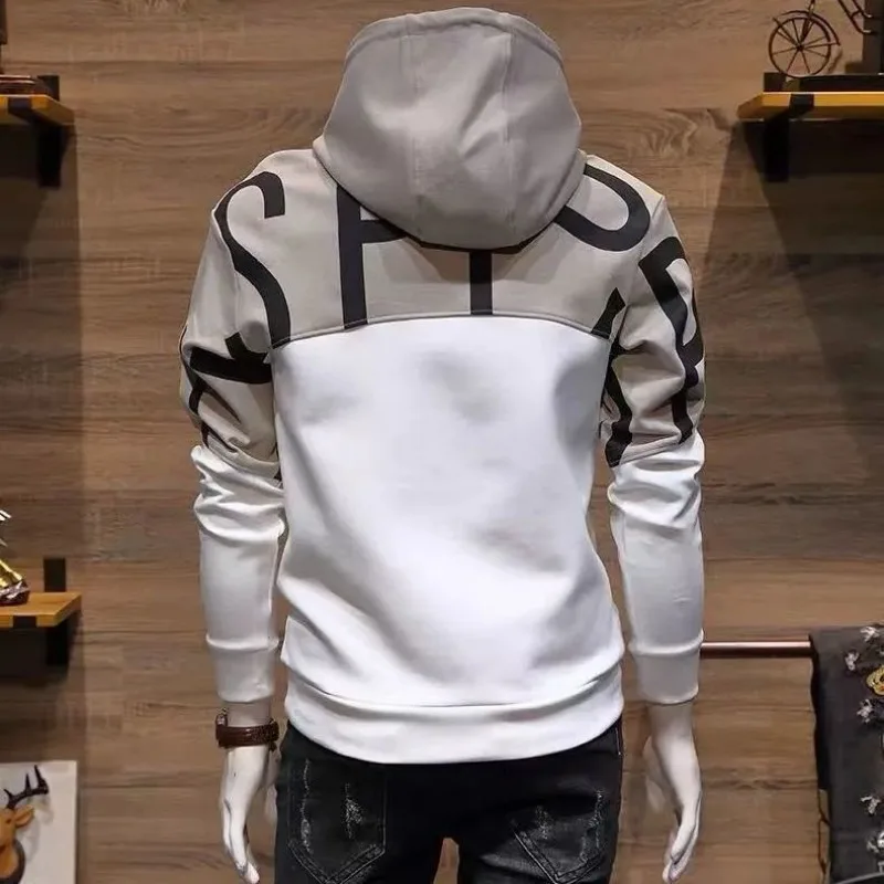 Sweatshirt for Men Slim Fit Color Matching Hooded Male Clothes Casual Hoodies Black Luxury Y2k Vintage Comfortable Low Price S