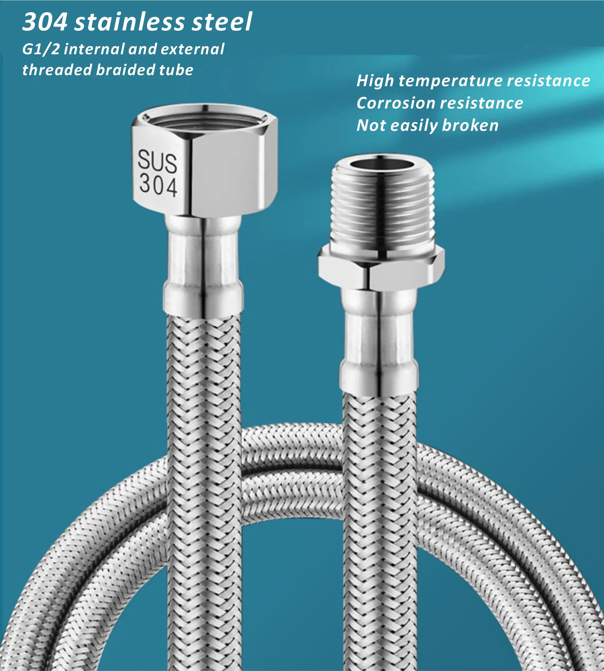 جديد 304 الفولاذ المقاوم للصدأ 20-200 سنتيمتر حوض ومرحاض المياه المنسوجة 1/2 "خرطوم السباكة ، سخان الحمام ربط الأنابيب المموجة