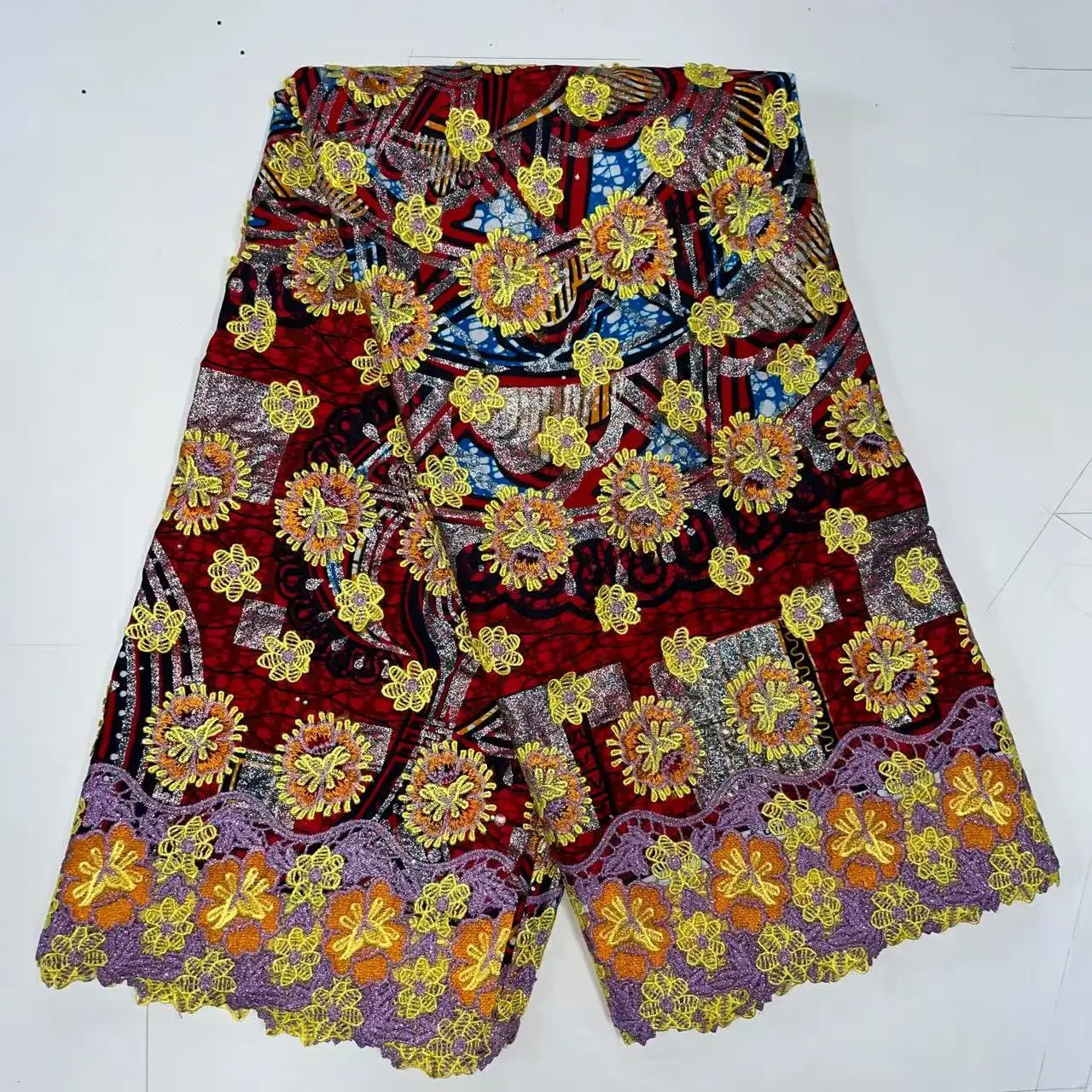 

Nigerian Luxury Ankara Wax Lace 5yards High Quality 3D Embroidered African Wax Prints Lace Fabric for Wedding Dress 100% cotton