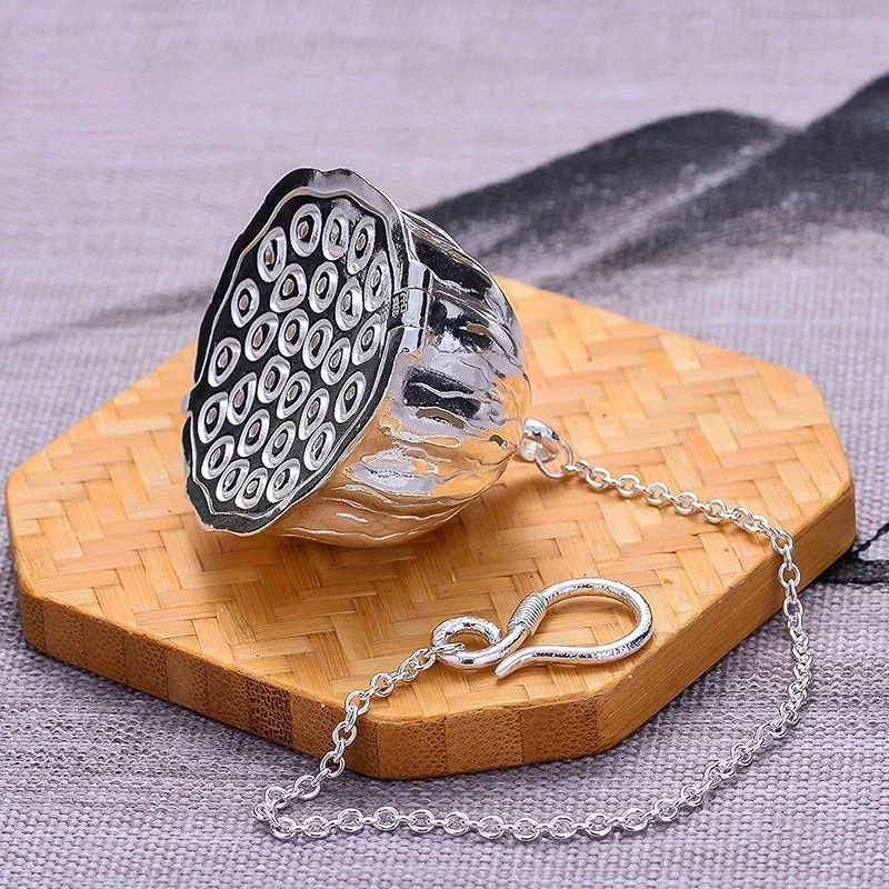 Silver Tea Bag 999 Sterling Silver Tea Filter Love Rose Tea Hollow Pure Silver Filter Net